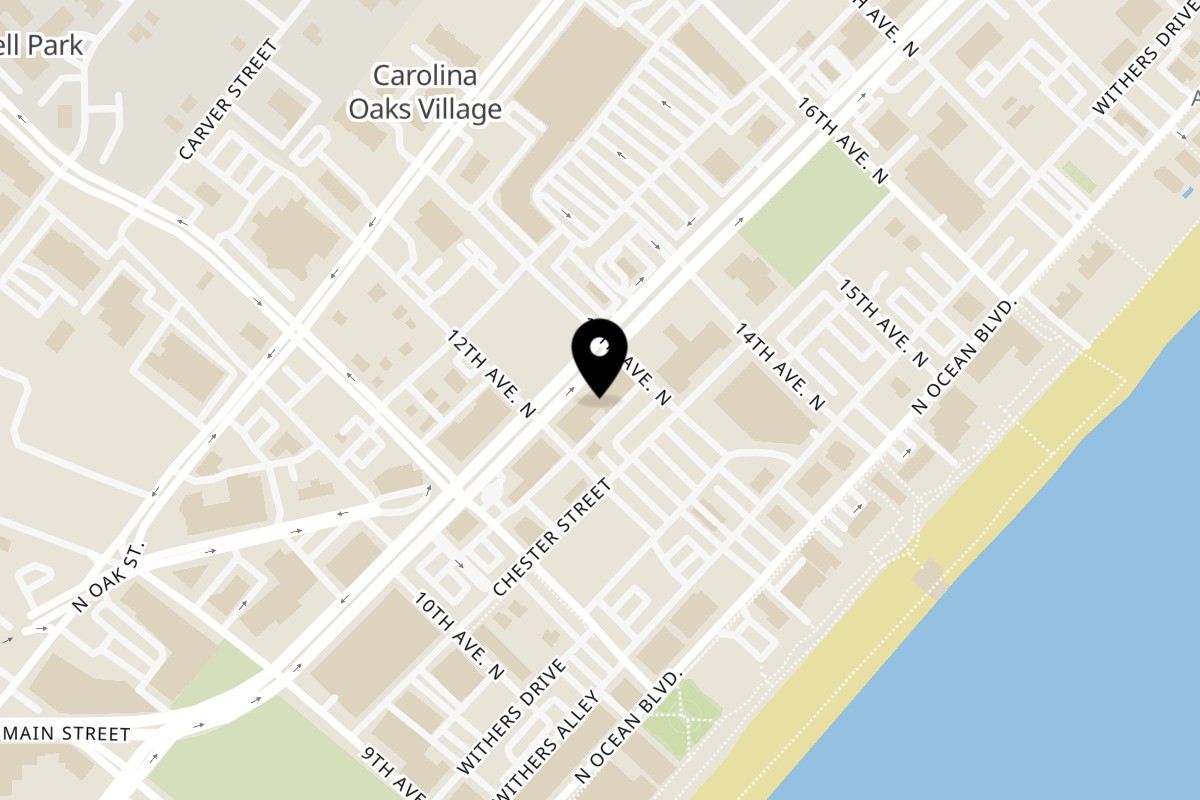 Map showing the location of Thai Cuisine and Bar on 1208 N Kings Hwy in Myrtle Beach